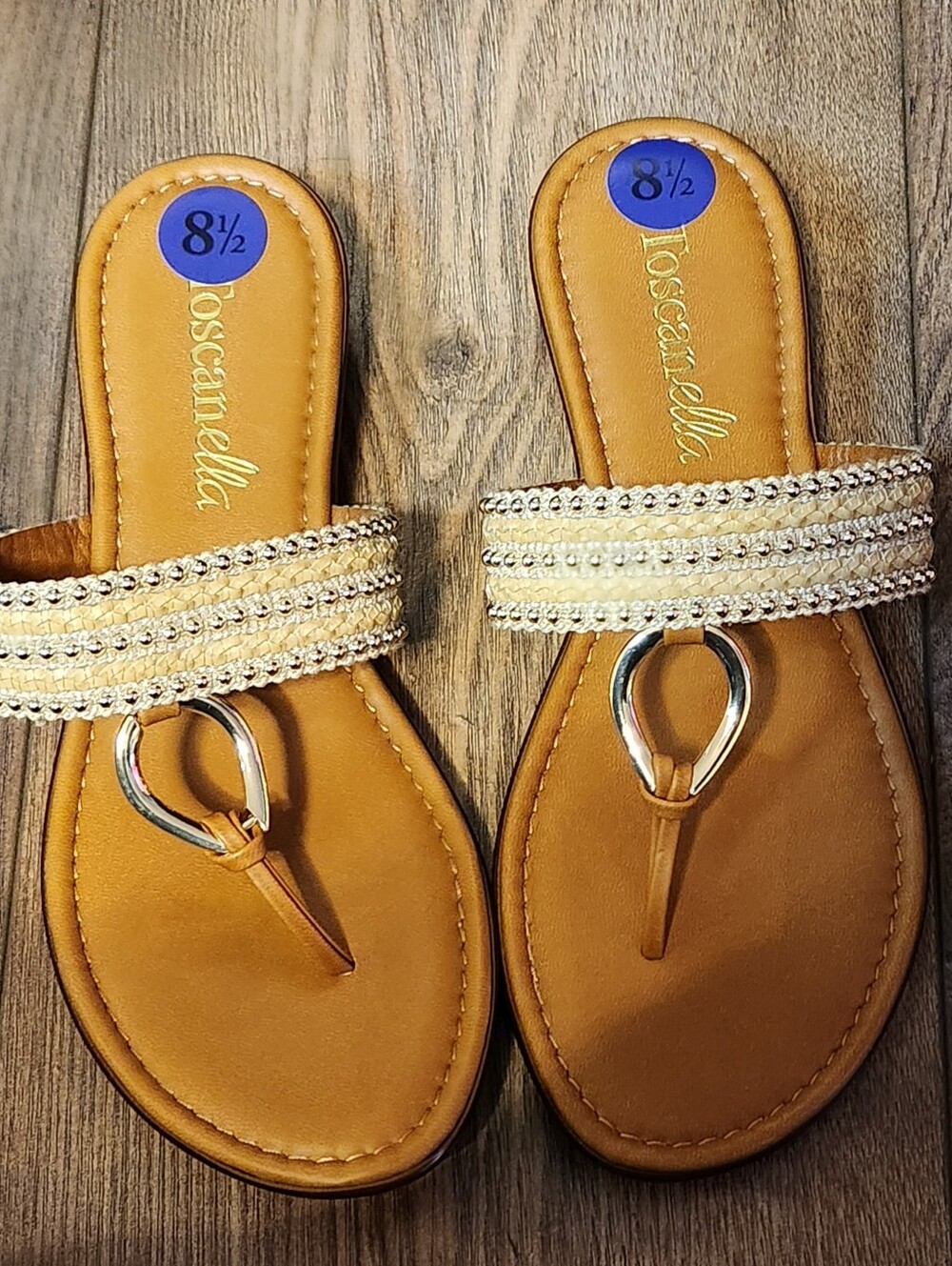 Toscanella Tan Beaded Toe-Ring Slide Sandals - Women
